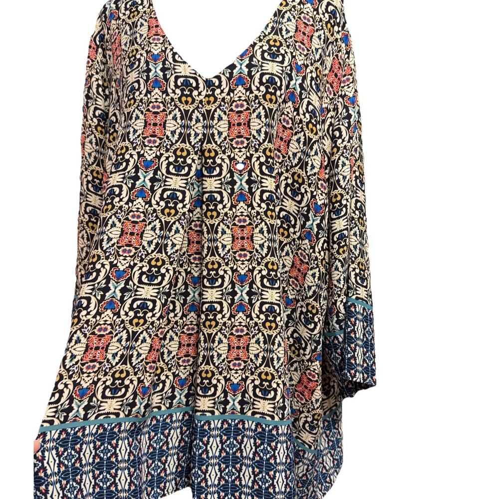 Rose And Olive Blouse 3X Womens Flowy Top Boho Casual Mixed Print Colorful - Picture 2 of 7